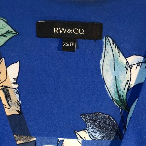 RW&CO Blue Floral Wrap Blouse-XS - Picture 4 of 6